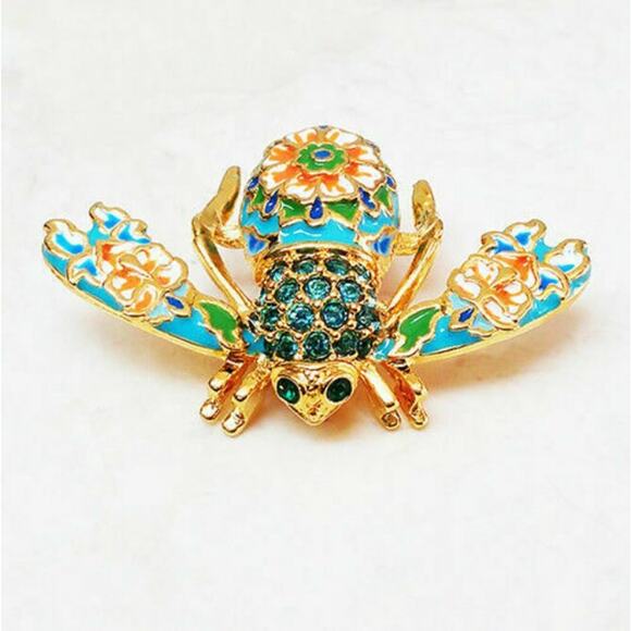 New Joan Rivers CLOISONNE BEE PIN Brooch Crystal Rhinestones Enameled Gold Boxed - Picture 3 of 8